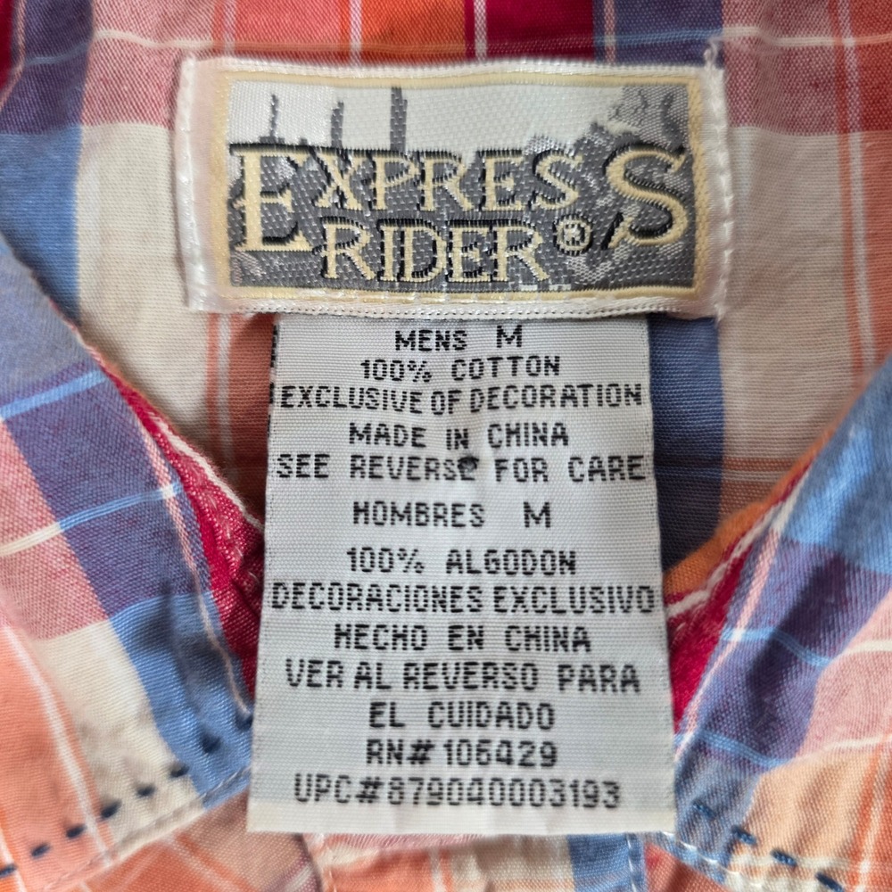 Express Rider XL Western Shirt Orange Plaid Pearl Snap Embroidered Bull Rider - Picture 9 of 9